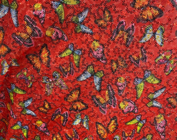 Multi butterfly stretch lace with sequins all around 58” wide