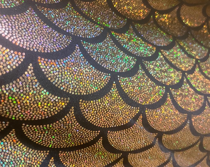 4-Way Stretch Gold mystique Mermaid  Spandex Metallic foil scales Fabric by the yard