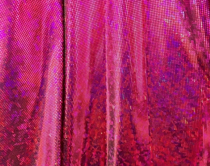 Fuchsia /Black shattered Metallic Spandex Hologram fabric per yard
