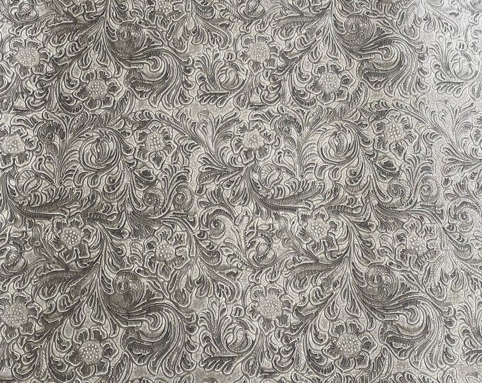 Faux leather, Western Embossed  fabric by the yard 54" Wide- Cement