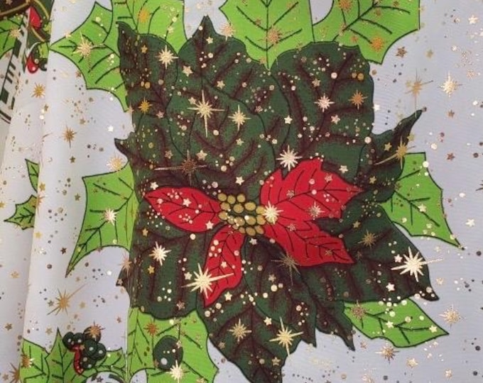 Gold Glitter on Light Weight Polyester Christmas Print Fabric by The Yard 58 Inch Wide/Craft and Sewing Material