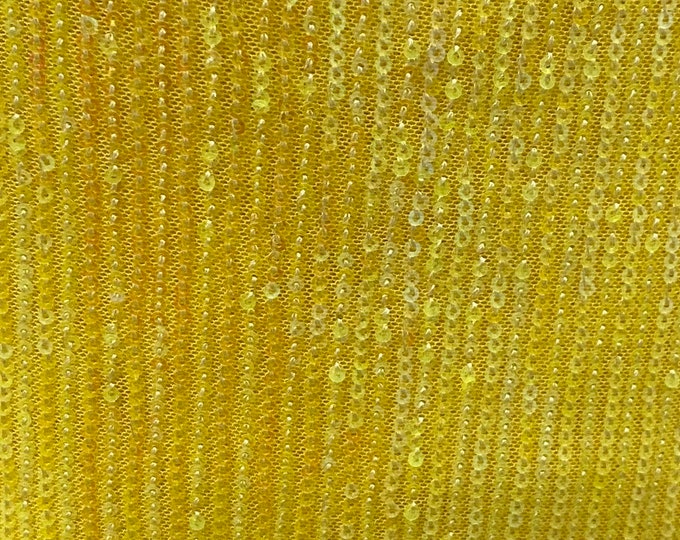 Yellow Pleated Glitz Sequin Mesh Fabric By The Yard