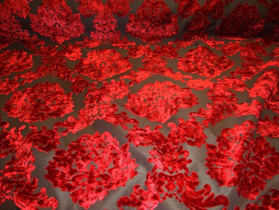 Moroccon Red and Brown Damask Pattern Upholstery and Drapery Burnout fabric per yard