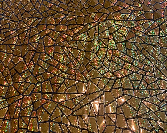 Gold mystique Broken Glass Sequin Geometric On Black Stretch Velvet Fabric Sold By The Yard