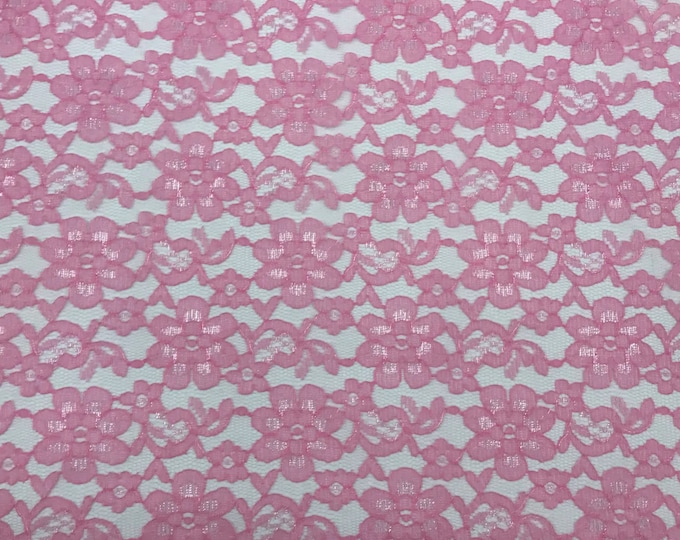 Candy pink rachelle lace flower mesh sheer polyester by the yard