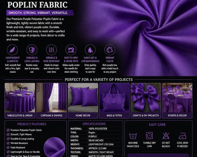 Purple Polyester poplin Fabric By The Yard 58"/60