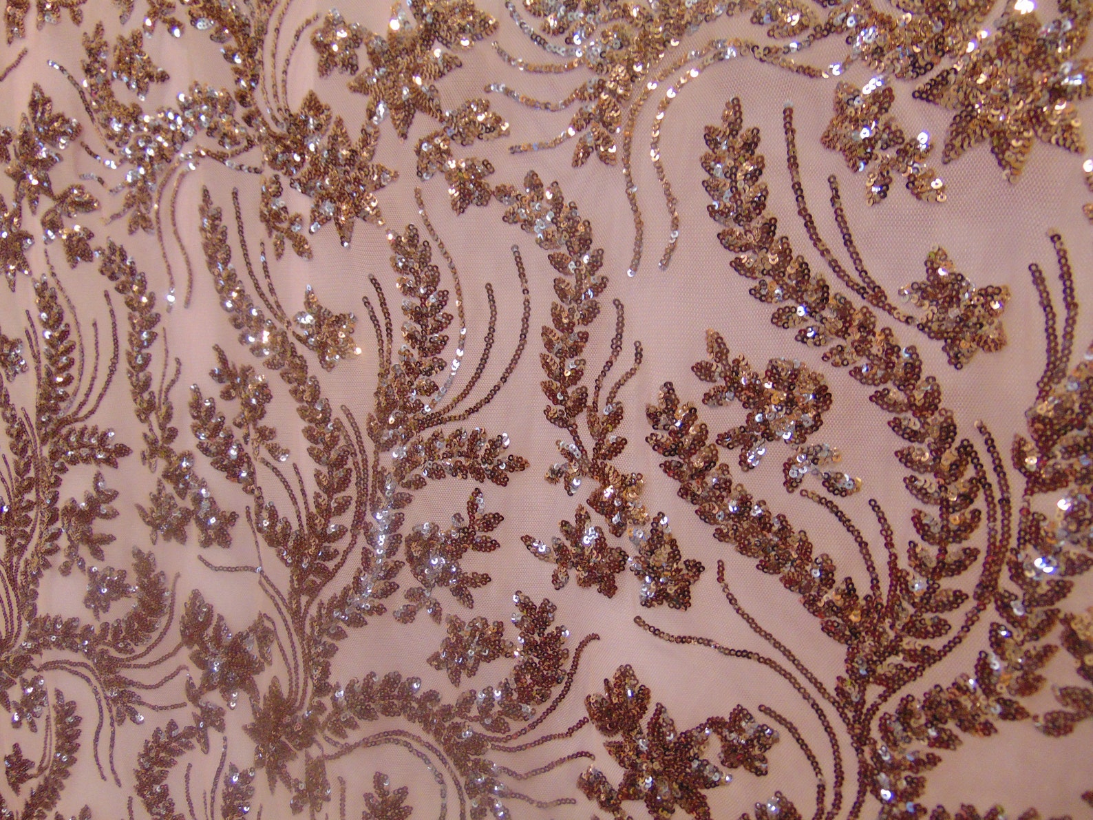 DUSTY ROSE SEQUIN DIAMOND DESIGN EMBROIDERY ON A 4 WAY STRETCH MESH-SOLD BY YARD main image 0