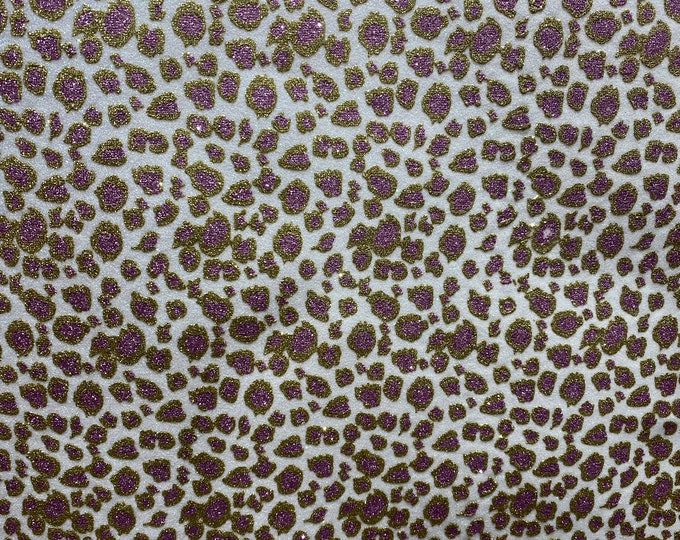 Leopard glitter Gold/lavender sparkle craft Upholstery Faux vinyl by the yard 48” wide