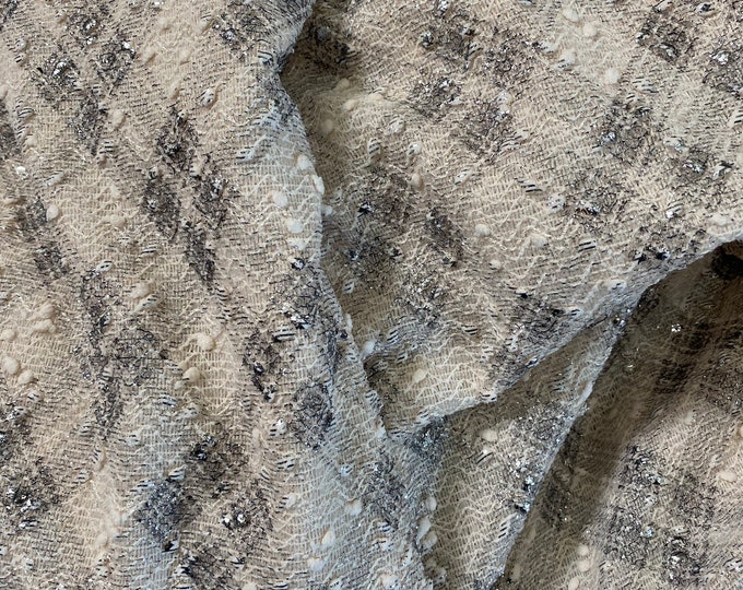 Beige Diamond Plaid Metallic Sweater knit dress dance curtains fabric