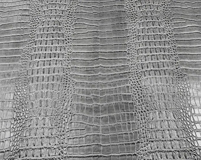 Silver gray Vinyl leather faux Crocodile Nile fabric sold per yard 54" Wide