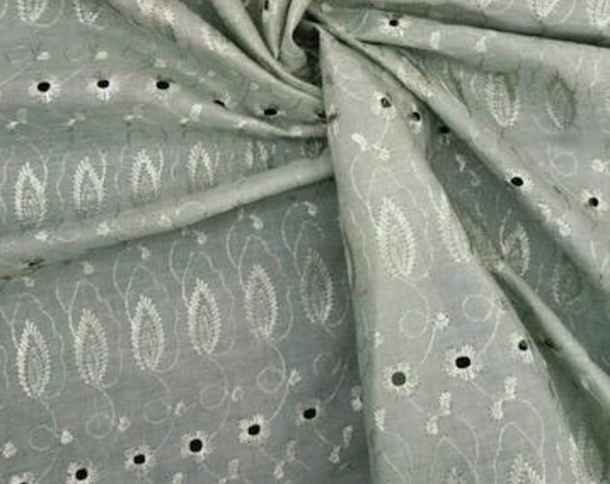 Sage Medium Weight Eyelet Double Scalloped Finished Edge Stitched Embroidery Fabric, 42" Wide