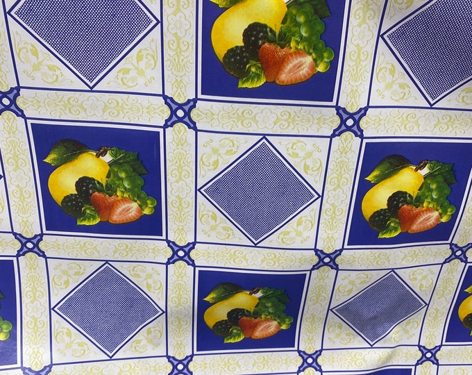 Blue Diamond fruit viny plastic tablecloth Fabric 53 inches wide by the yard