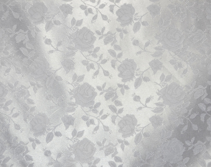 Satin brocade Jacquard fabric white Floral 58" wide per yard