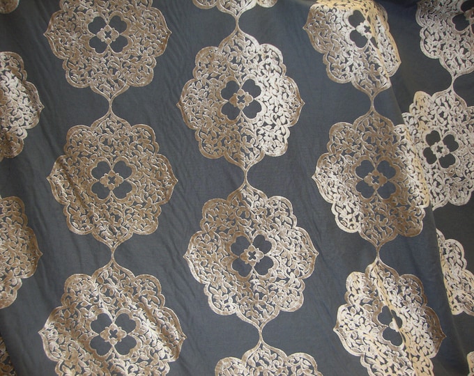 Wheat Burn Out Floral Velvet Upholstery and Drapery fabric per yard