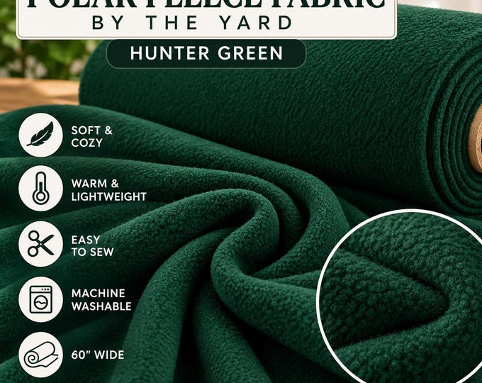 Hunter Green Polar Fleece Fabric by the Yard – 60” Wide Soft Fleece