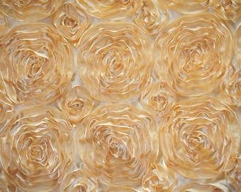 Gold satin Rosette 3D Flower drapery fabric BY THE YARD 54" Wide