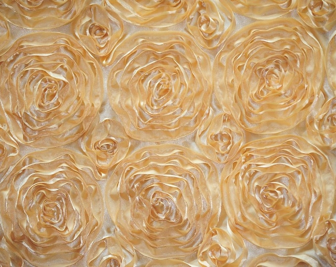 Gold satin Rosette 3D Flower drapery fabric BY THE YARD 54" Wide