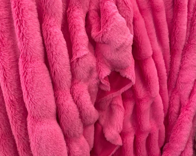 Hot pink Faux fur minky Ripple Chinchilla Soft Fabric BY THE YARD