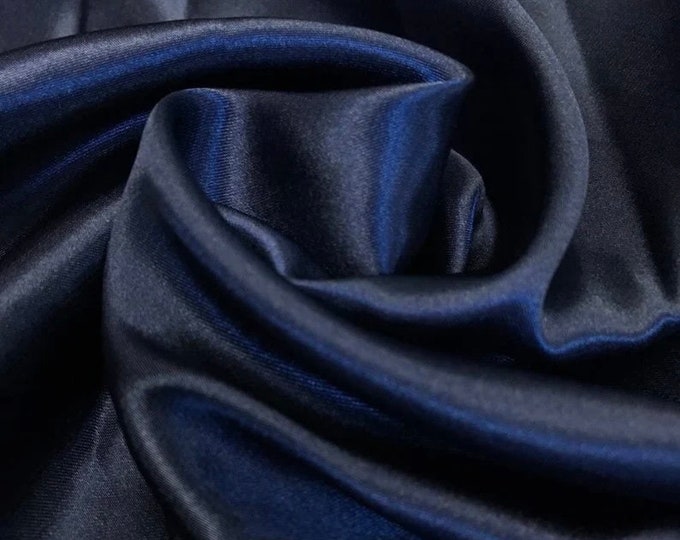 Navy Charmeuse Satin polyester fabric 60" Wide Silky Shinny by the yard