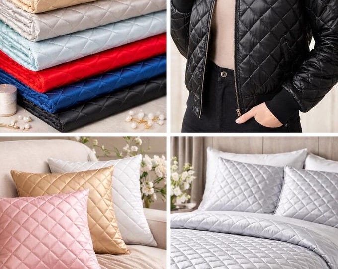 Black or white Quilted Diamond Satin Fabric – Soft Shiny Satin Material for Sewing, Home Decor & Apparel