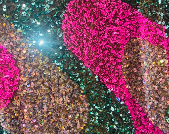 Fuchsia Sequins Velvet Wave | Sequins on Spandex Velvet | 60" Wide | Tone Sequins Velvet