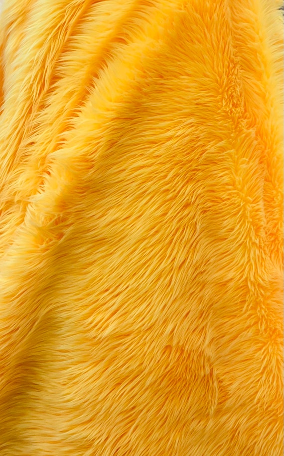 Bright Yellow Shaggy Faux Fur Fabric by the Yard Upholstery Custome 60 Wide  