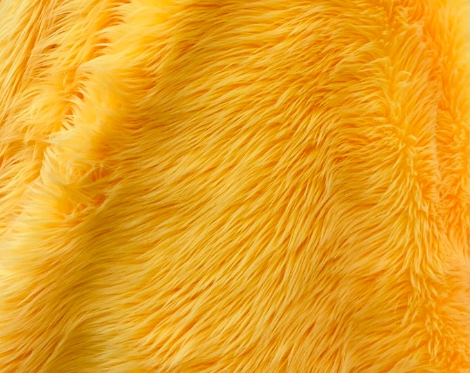 Bright yellow  shaggy faux fur  fabric by the yard upholstery custome 60" Wide