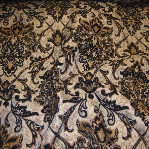 Black Damask Chenille Upholstery Drapery fabric by the yard 54" Wide