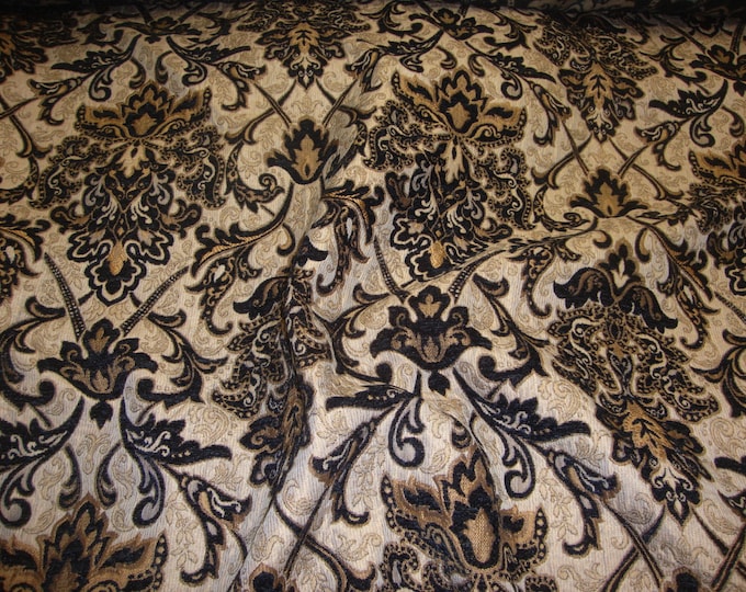 Black Damask Chenille Upholstery Drapery fabric by the yard 54" Wide