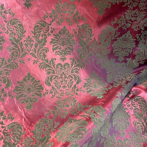 Damask Taffeta brown on violet Flocking fabric per yard 60” wide