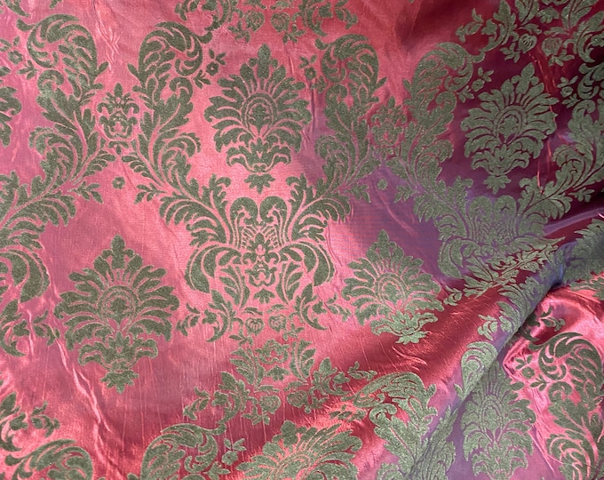 Damask Taffeta brown on violet Flocking fabric per yard 60” wide