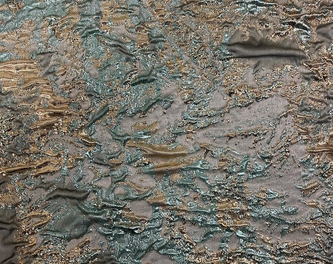 Sage / gold sansa crinkle Brocade jacquard light weight fabric by the yard