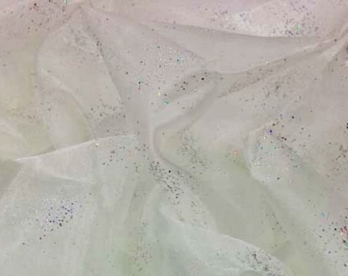 White Crystal Organza Pearl crystal-like stud Draping Craft Wedding Party Decor Fabric  by yard 60" wide