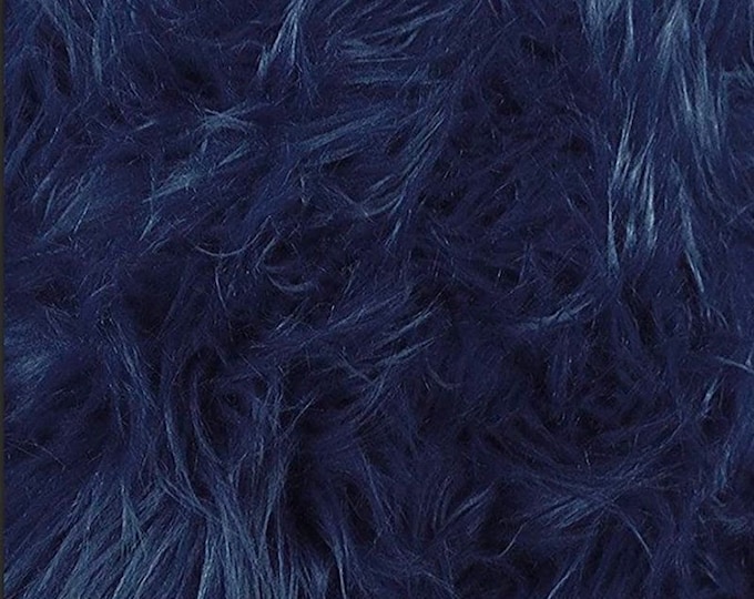 Navy shaggy faux fur upholstery fabric  yard 60" wide
