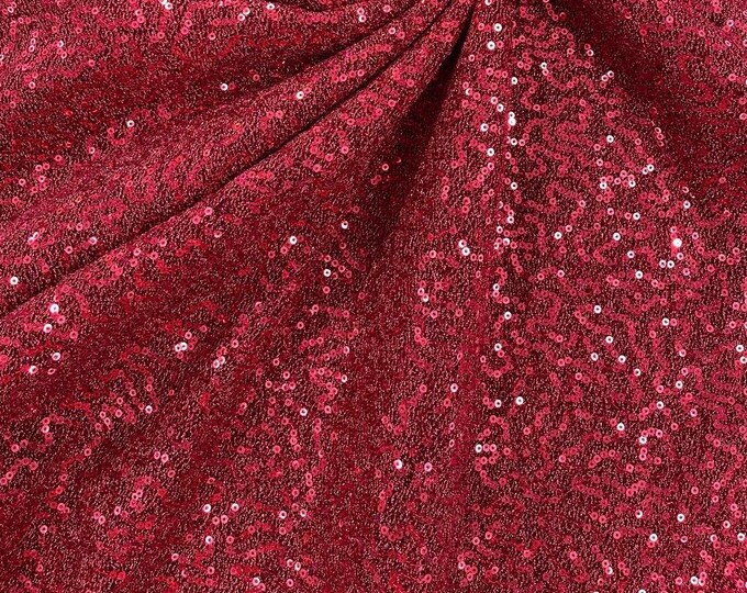 Red Metallic Tinsel 2 way Stretch Lurex Fabric With Sequins/58 Wide