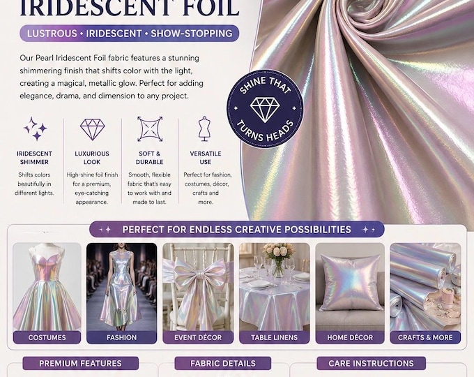 Iridescent Pearl foil spandex fabric per yard 60" Wide