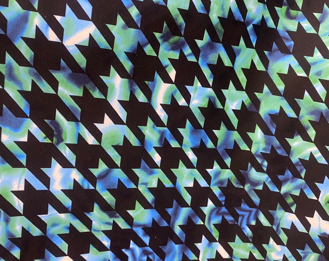 Houndstooth blue green/ black Spandex, 4 way stretch 58" wide