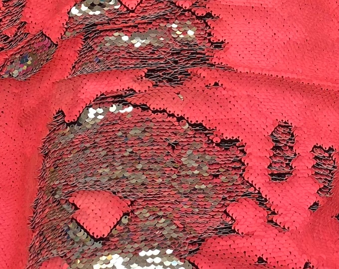 Squin Coral and silver reversible Fabric 54" Wedding, Prom, Dresses, Lingerie, Pageant