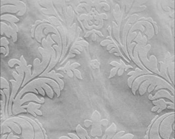 5 YARDS- White Taffeta damask On white Flocking  fabric