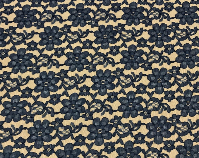 Navy rachelle lace flower mesh sheer polyester by the yard