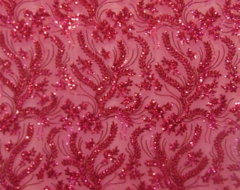 BALI Fuschia 4-Way Stretch Mesh Lace Tiny Sequin Fabric 56" Sold By the Yard