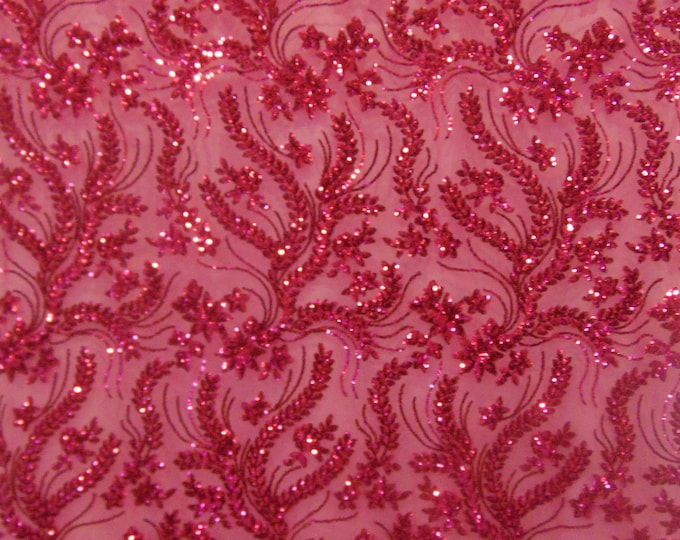BALI Fuschia 4-Way Stretch Mesh Lace Tiny Sequin Fabric 56" Sold By the Yard