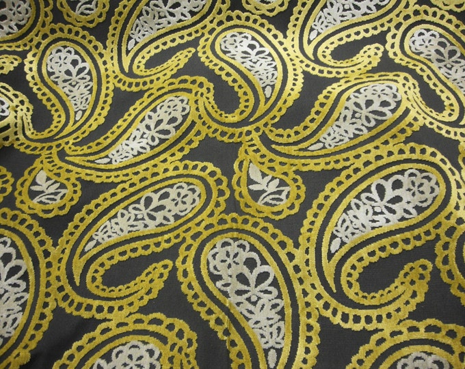 Golden Paisley Embossed Raised Velvet upholstery Drapery Fabric per yard 56" WIde