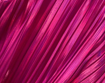 Hot pink Accordion foil Pleated Polyester Fabric/Stretch Fabric/Light Weight/ 58 Inches Wide.