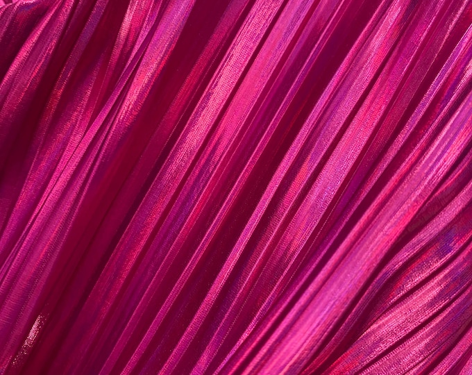 Hot pink Accordion foil Pleated Polyester Fabric/Stretch Fabric/Light Weight/ 58 Inches Wide.