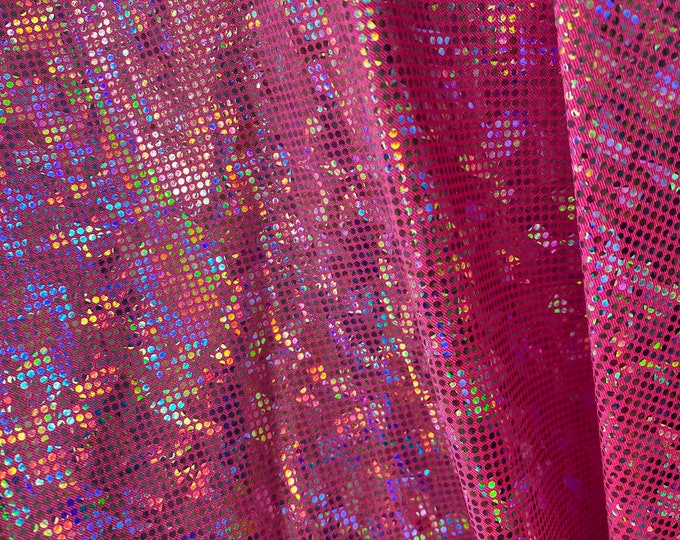 Stretch spandex DARK PINK shattered Metallic  Hologram fabric per yard