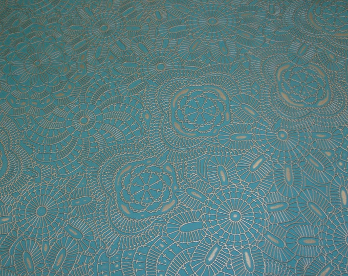 Peacock Sphere Embossed faux leather Vinyl upholstery fabric by the yard 55" Wide
