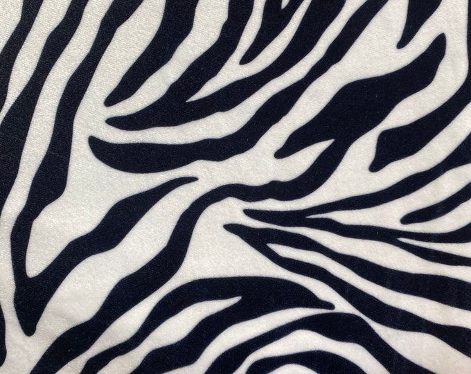 Black white zebra stretch velvet 58" wide