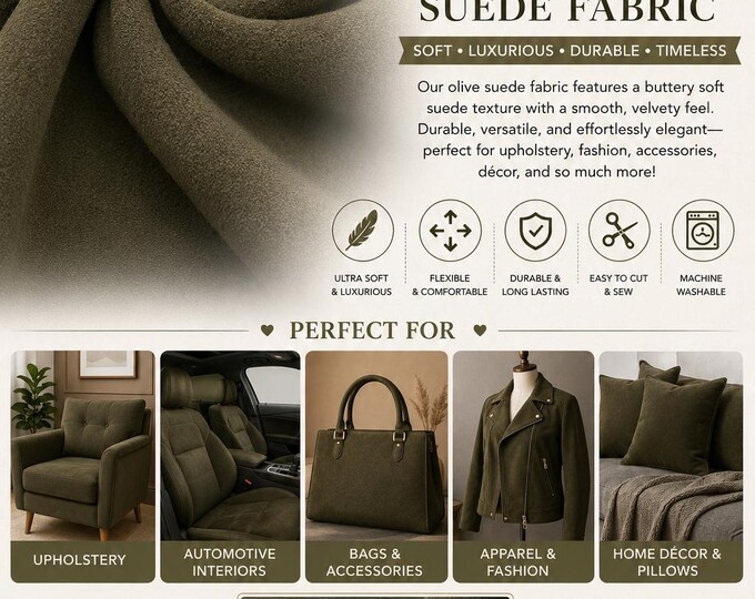 Olive micro faux suede upholstery drapery clothing fabric BY THE YARD 58" Wide No Stretch