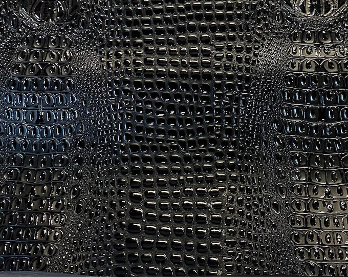 Black Swamp 3D Croco  embossed Vinyl Leather Faux vinyl fake upholstery apparel bags fabrics